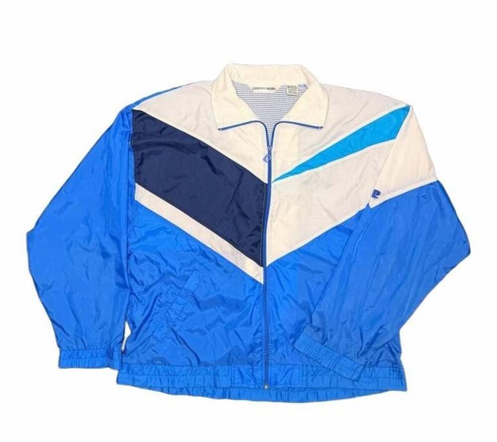 Pierre Cardin Windbreaker Jacket Size L Blue White Colorblock 90s Vintage
